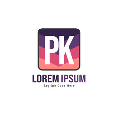 Initial PK logo template with modern frame. Minimalist PK letter logo vector illustration