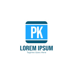 Initial PK logo template with modern frame. Minimalist PK letter logo vector illustration
