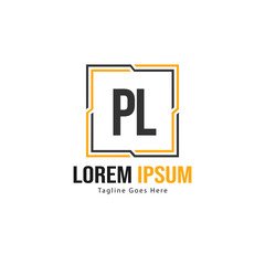 Initial PL logo template with modern frame. Minimalist PL letter logo vector illustration