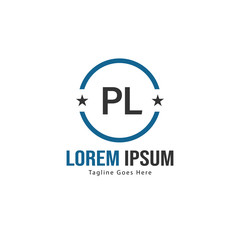 Initial PL logo template with modern frame. Minimalist PL letter logo vector illustration