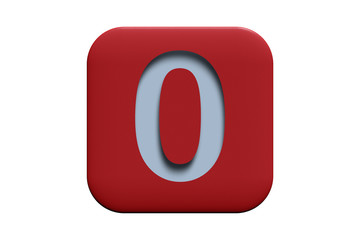 Red textured icon with number 0 isolated on white, 3d illustration
