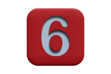 Red textured icon with number 6 isolated on white, 3d illustration