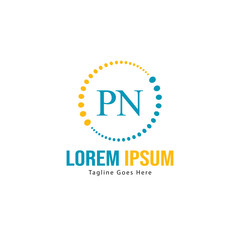 Initial PN logo template with modern frame. Minimalist PN letter logo vector illustration