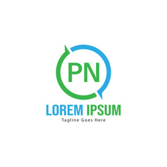 Initial PN logo template with modern frame. Minimalist PN letter logo vector illustration