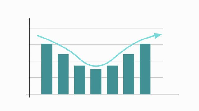 Graph chart with arrow, gaussian curve, video animation