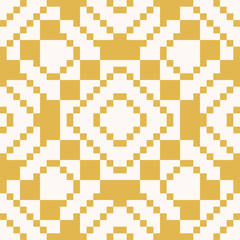 Vector geometric traditional folk ornament. Yellow and white seamless pattern