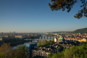 Fototapeta na wymiar View over the River Vltava and Bridges of Prague