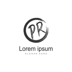 Initial PR logo template with modern frame. Minimalist PR letter logo vector illustration