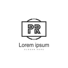 Initial PR logo template with modern frame. Minimalist PR letter logo vector illustration