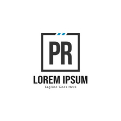 Initial PR logo template with modern frame. Minimalist PR letter logo vector illustration
