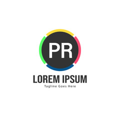 Initial PR logo template with modern frame. Minimalist PR letter logo vector illustration
