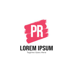 Initial PR logo template with modern frame. Minimalist PR letter logo vector illustration