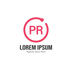 Initial PR logo template with modern frame. Minimalist PR letter logo vector illustration