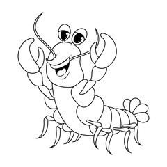 crawfish outline cartoon cute character illustration isolated on white background