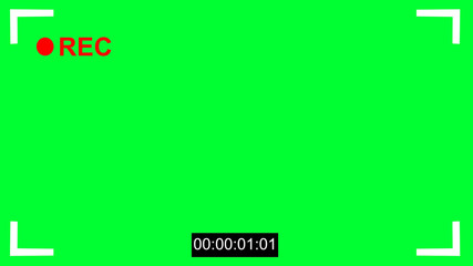 Cinematic camcorder, recorder. viewfinder with green screen, alpha channel. Recording concept with timecode.
