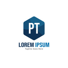 Initial PT logo template with modern frame. Minimalist PT letter logo vector illustration