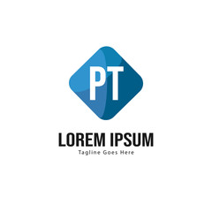 Initial PT logo template with modern frame. Minimalist PT letter logo vector illustration