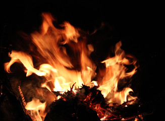 Flames from a fire on bonfire night