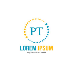 Initial PT logo template with modern frame. Minimalist PT letter logo vector illustration