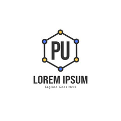 Initial PU logo template with modern frame. Minimalist PU letter logo vector illustration