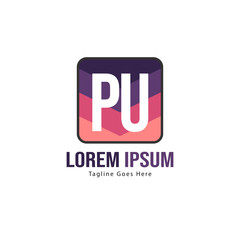 Initial PU logo template with modern frame. Minimalist PU letter logo vector illustration