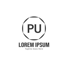 Initial PU logo template with modern frame. Minimalist PU letter logo vector illustration