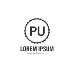 Initial PU logo template with modern frame. Minimalist PU letter logo vector illustration