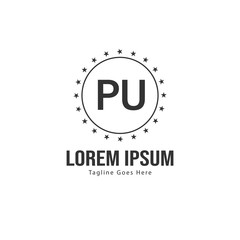 Initial PU logo template with modern frame. Minimalist PU letter logo vector illustration