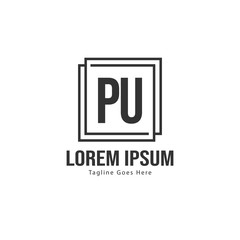 Initial PU logo template with modern frame. Minimalist PU letter logo vector illustration