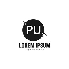 Initial PU logo template with modern frame. Minimalist PU letter logo vector illustration