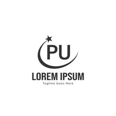 Initial PU logo template with modern frame. Minimalist PU letter logo vector illustration