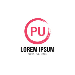Initial PU logo template with modern frame. Minimalist PU letter logo vector illustration