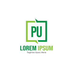 Initial PU logo template with modern frame. Minimalist PU letter logo vector illustration