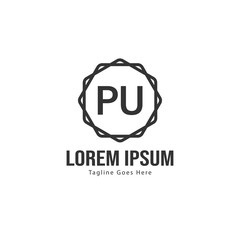 Initial PU logo template with modern frame. Minimalist PU letter logo vector illustration