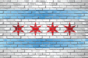 Shiny flag of Chicago on a brick wall - Illustration, Abstract grunge vector background - obrazy, fototapety, plakaty