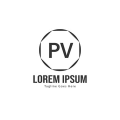 Initial PV logo template with modern frame. Minimalist PV letter logo vector illustration