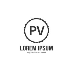 Initial PV logo template with modern frame. Minimalist PV letter logo vector illustration