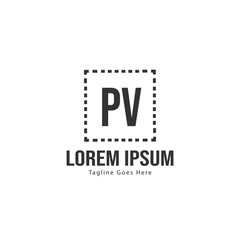 Initial PV logo template with modern frame. Minimalist PV letter logo vector illustration
