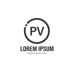 Initial PV logo template with modern frame. Minimalist PV letter logo vector illustration