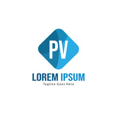 Initial PV logo template with modern frame. Minimalist PV letter logo vector illustration