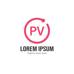Initial PV logo template with modern frame. Minimalist PV letter logo vector illustration