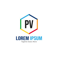Initial PV logo template with modern frame. Minimalist PV letter logo vector illustration