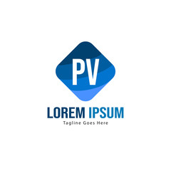 Initial PV logo template with modern frame. Minimalist PV letter logo vector illustration