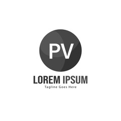 Initial PV logo template with modern frame. Minimalist PV letter logo vector illustration