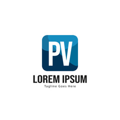 Initial PV logo template with modern frame. Minimalist PV letter logo vector illustration