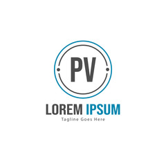 Initial PV logo template with modern frame. Minimalist PV letter logo vector illustration