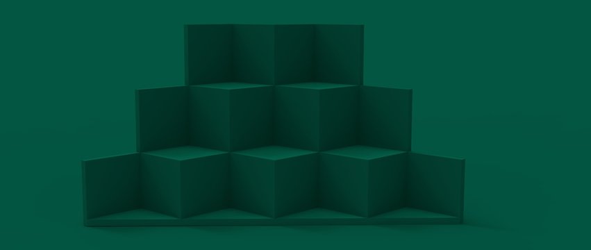 Dise&ntilde;o de podio para presentaci&oacute;n de producto de dise&ntilde;o. Render tridimensional de escalones con iluminaci&oacute;n de reflectores y diferentes materiales brillantes y con patrones. Fondo colorido 3d