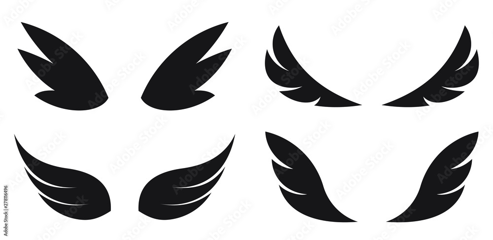 Wall mural set of four pairs of black vector wings for your design.