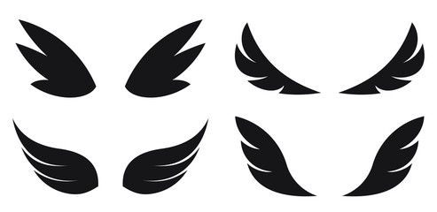 Fototapeta na wymiar Set of four pairs of black vector wings for your design.