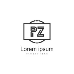 Initial PZ logo template with modern frame. Minimalist PZ letter logo vector illustration